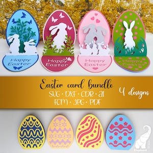 Pacote svg de cartão de Páscoa pop-up, arquivos svg de cartão de Páscoa 3D, cartões pop-up com coelhinhos, cartão de ovo de Páscoa svg