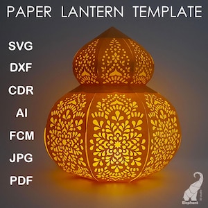3D Papierlaterne Schnittdateien, svg für Cricut, dxf für Silhouette, fcm für Brother ScanNCut, Kartonlaterne mit mandala Muster svg dateien
