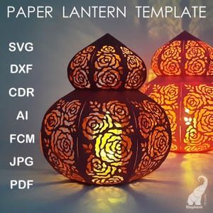 3D Papierlaterne Schnittdateien, svg für Cricut, dxf für Silhouette, fcm für Brother ScanNCut, Kartonlaterne mit Blumenmuster, svg vorlage