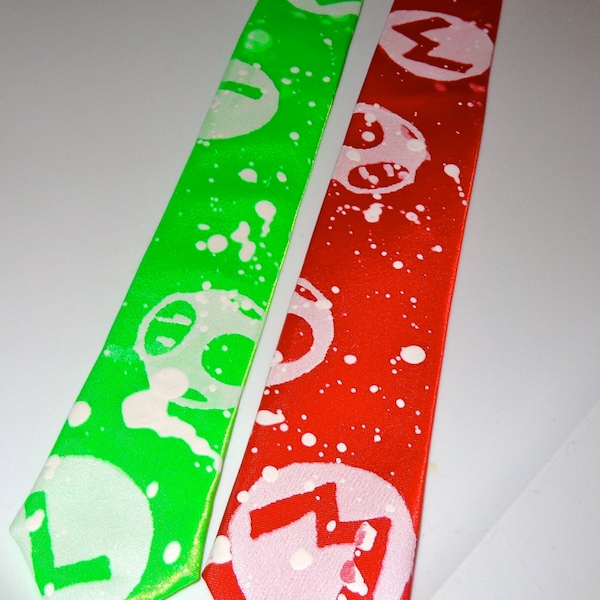 pick ONE red MARIO or green LUIGI mens skinny tie