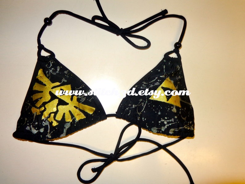 black Legend of Zelda triforce splatter swimsuit bikini TRIANGLE TOP image 3