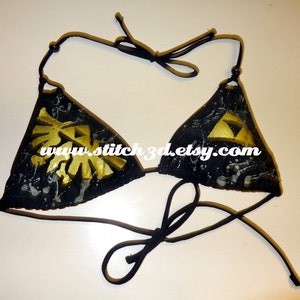 black Legend of Zelda triforce splatter swimsuit bikini TRIANGLE TOP image 2