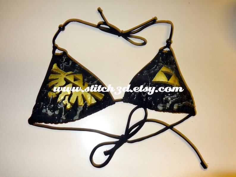 black Legend of Zelda triforce splatter swimsuit bikini TRIANGLE TOP image 2