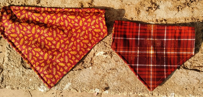 Fall Plaid Autumn leaves reversible over the collar Dog Bandana