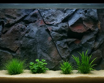 G8 - Dark Cichlid Rocky Background - 3D Aquarium Background for 75 & 90 Gallon Tanks