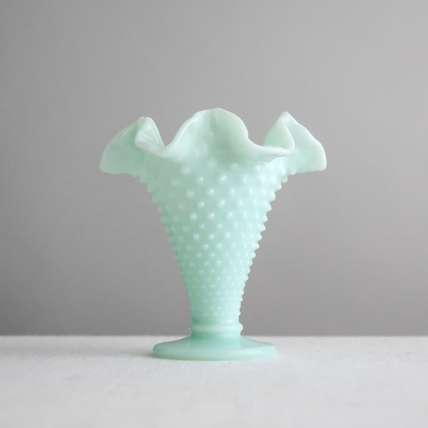 Vintage Green Milk Glass Vase - Mini Trumpet Form by Fenton - Hobnail Milk Glass -  Mint Green Pastel 1950s