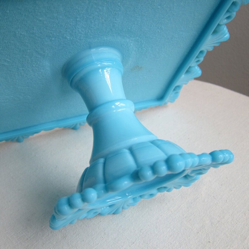 Westmoreland Blue Milk Glass Cake Stand Square Petal and Etsy