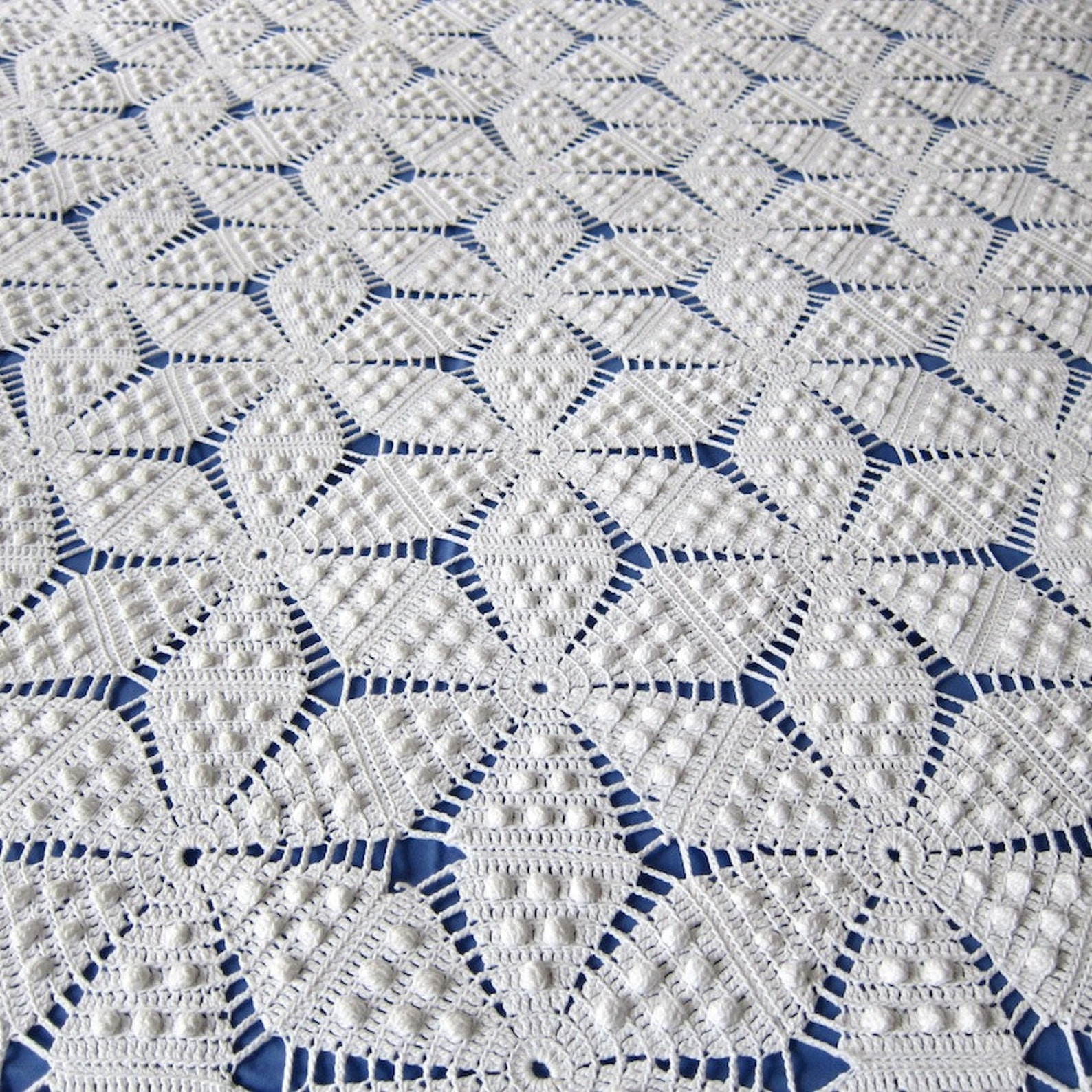 Vintage Crocheted Bedspread White Cotton Bedding Star Etsy