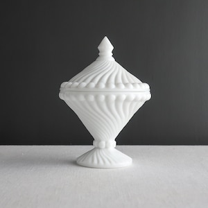 Westmoreland Ball and Swirl Milk Glass Covered Candy Dish White Glass 1960s image 1