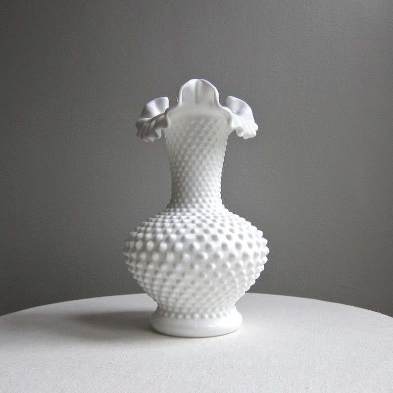 Vintage Fenton Hobnail Milk Glass Vase Large Baluster Form Etsy