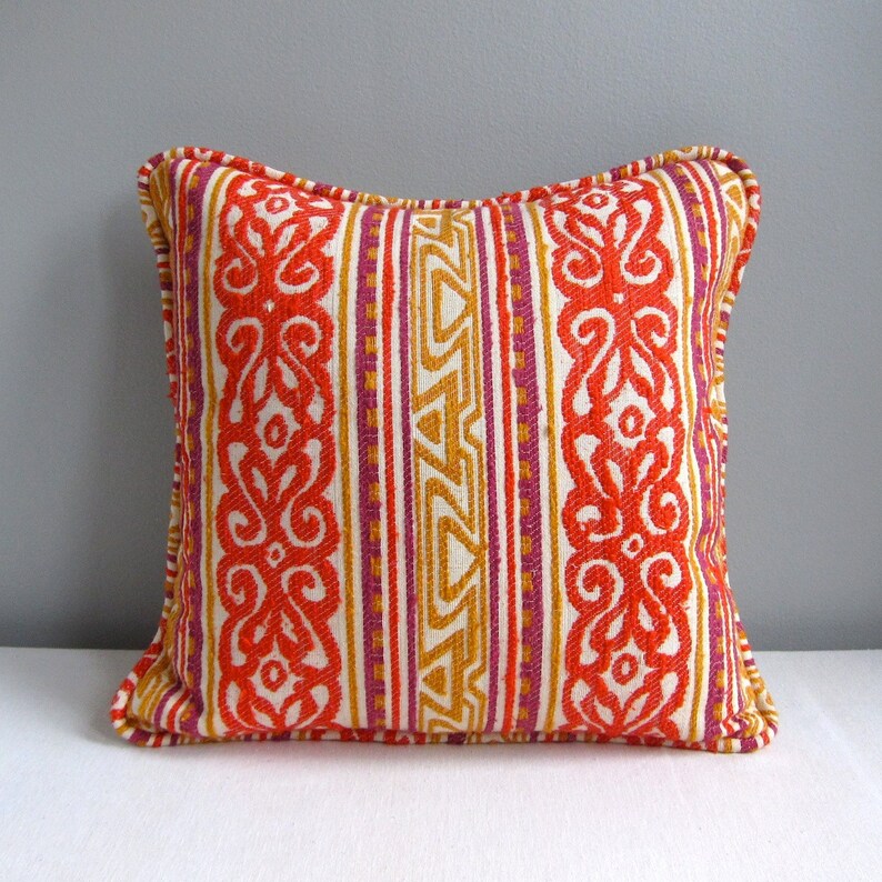 Vintage Fabric Pillow Cover Funky Orange Silk Stripe 1960s Etsy