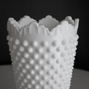 Milk Glass Vase Large Fenton Hobnail Milk Glass Footed Vase with Crown Top White Glass Vase Wedding Decor image 3