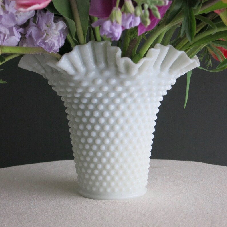 Vintage Large Hobnail Milk Glass Vase Early Fenton 1950s Etsy