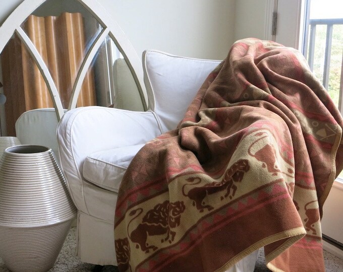 Vintage Cotton Camp Blanket With Buffalo and Tomahawks Indian Etsy