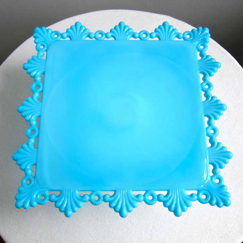 Westmoreland Blue Milk Glass Cake Stand Square Petal and Etsy