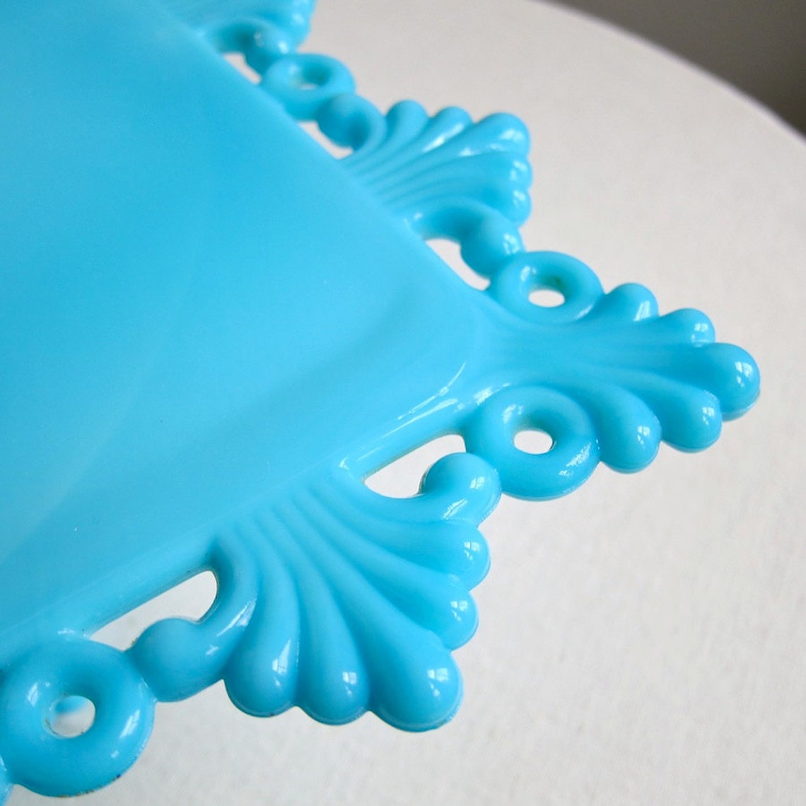 Westmoreland Blue Milk Glass Cake Stand Square Petal and Etsy