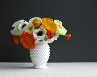 Vintage Fenton Hobnail Milk Glass Vase, Medium Size - White American Glass Vase 6 Inches - Wedding Decor