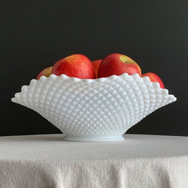 Vintage Westmoreland English Hobnail Milk Glass Bowl - Oval Shape White Glass Center Bowl - Large Fruit Bowl