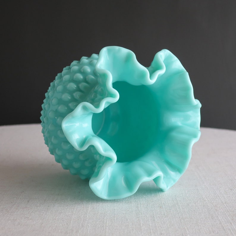 Vintage Turquoise Blue Hobnail Milk Glass Vase by Fenton Etsy