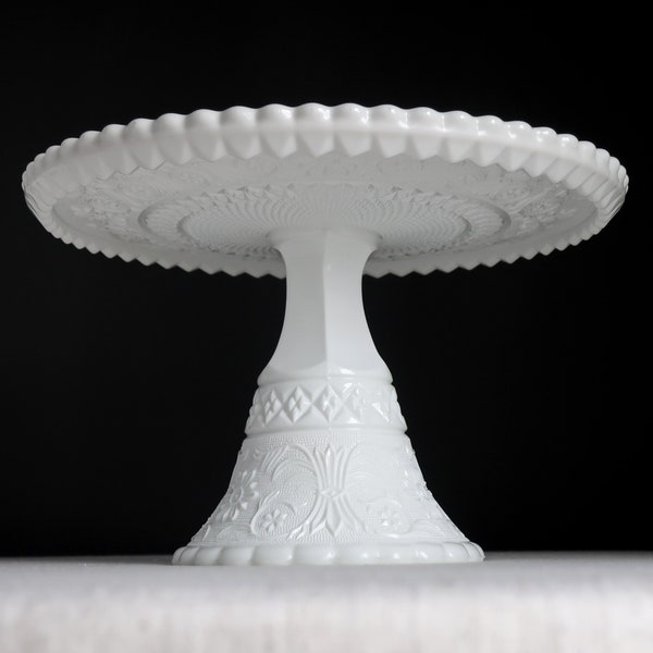 Milk Glass Wedding Cake Stand by Duncan Miller Sandwich Pattern Lacy