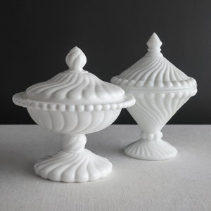 Westmoreland Ball and Swirl Milk Glass Covered Candy Dish White Glass 1960s image 9