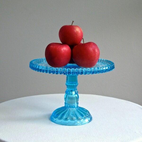 RESERVED for C - Victorian Blue Glass Cake Stand Cottage Pattern Adams 1880s EAPG