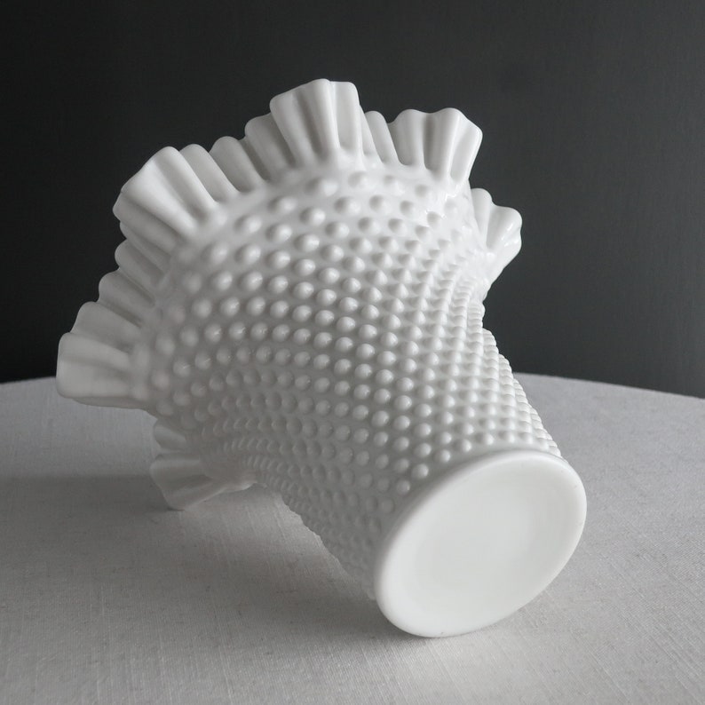 Large Hobnail Milk Glass Vase by Fenton 8 Inch Large Bouquet Broad Mouth White Glass Vase Wedding Decor image 5