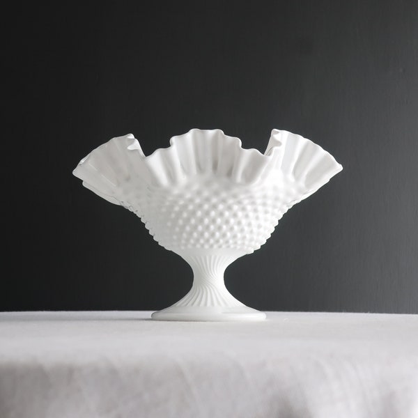 Vintage Hobnail Milk Glass Footed Center Bowl by Fenton - White Pedestal Bowl