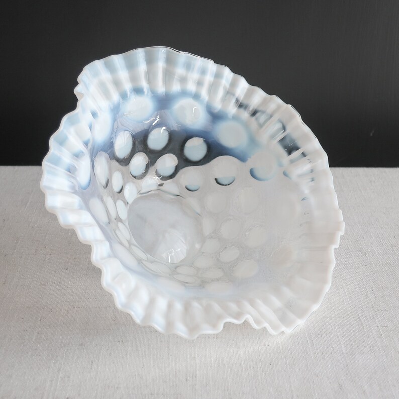 Fenton Opalescent Coin Dot Glass Bowl Milk White and Clear Etsy