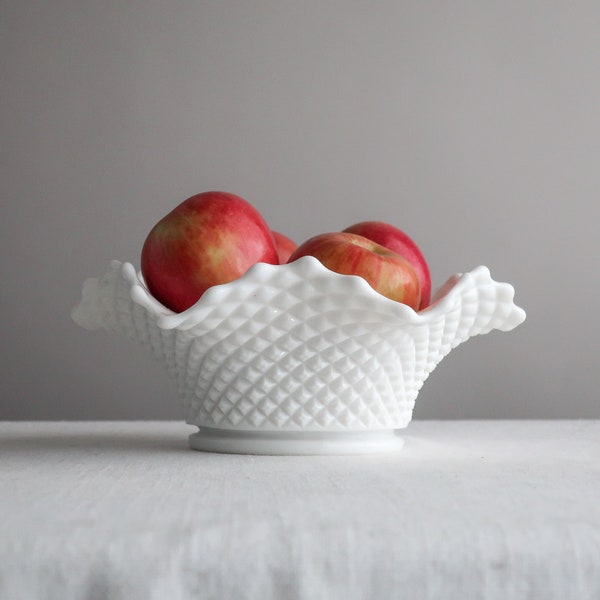 Vintage Milk Glass Bowl - Medium Westmoreland English Hobnail Undulating Rim