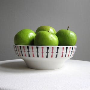 Paul McCobb for Jackson China Large Bowl - Mid Century Modern Restaurant Ware Serving Dish Pink Black