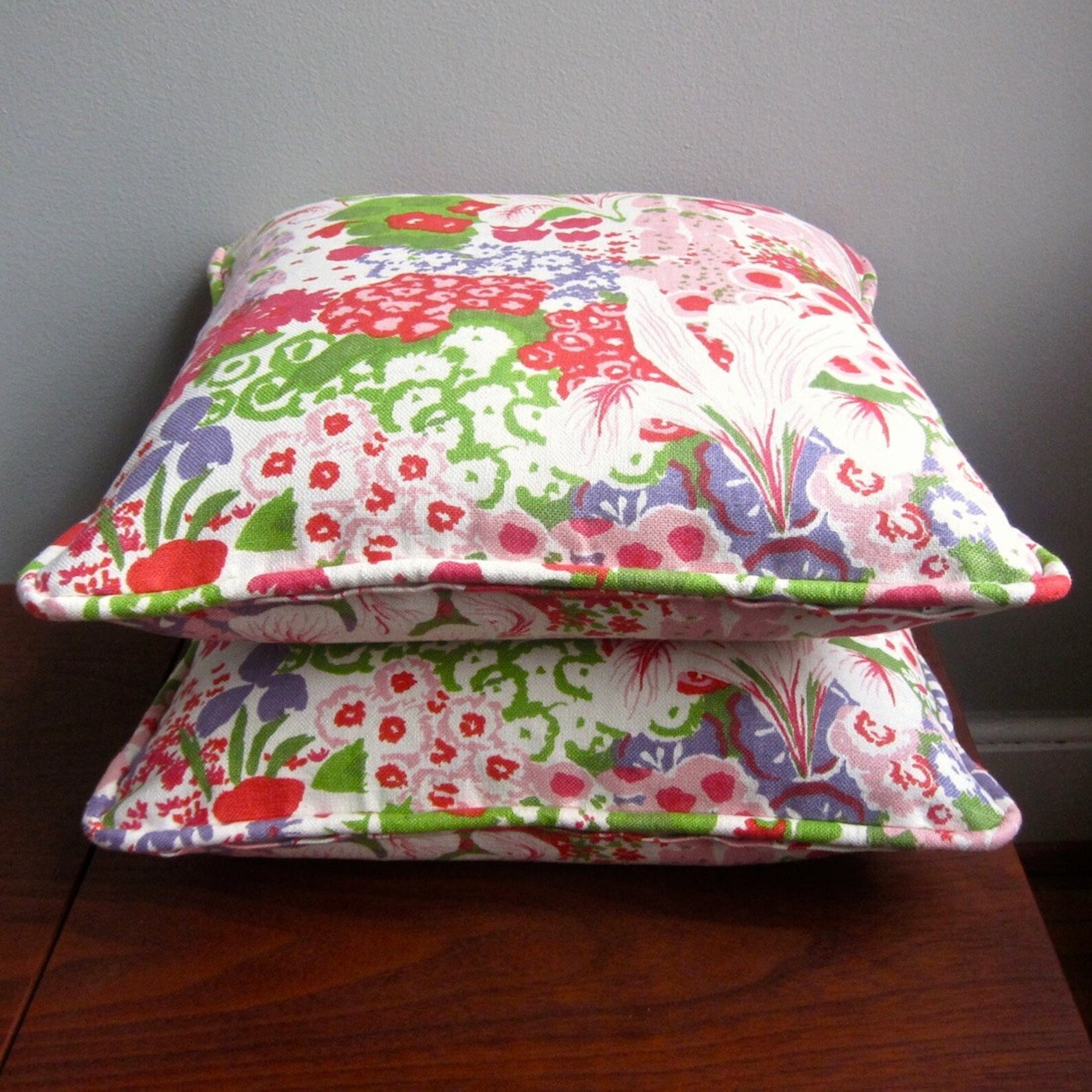 Vintage Fabric Pillow Cover Pink and Green Floral by Greeff Etsy