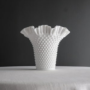 Large Hobnail Milk Glass Vase by Fenton 8 Inch Large Bouquet Broad Mouth White Glass Vase Wedding Decor image 2