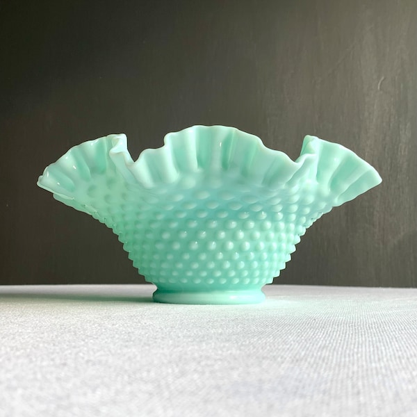 Vintage Green Pastel Milk Glass Bowl - Fenton Hobnail 1950s - Light Mint Green - American Mid-Century Glass