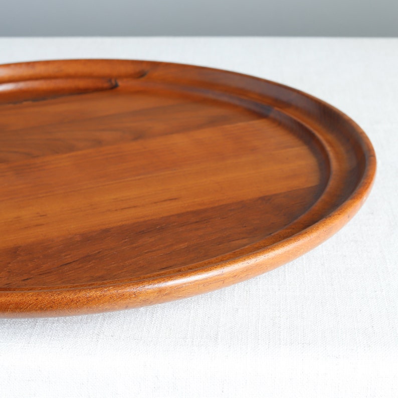 Henning Koppel Teak Tray for Georg Jensen Round Staved Wood Mid Century Modern Barware Danish Scandinavian Wood image 2