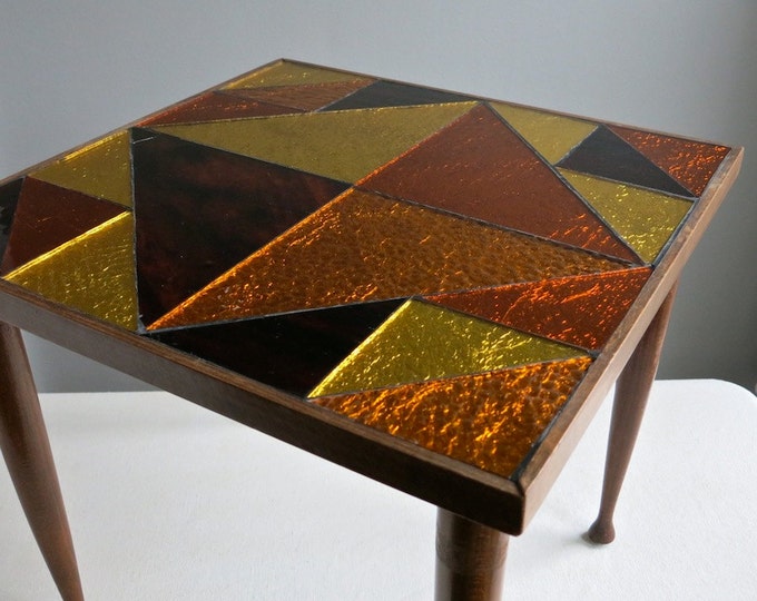 Glass Mosaic Top Side Table in Brown Orange and Yellow Etsy