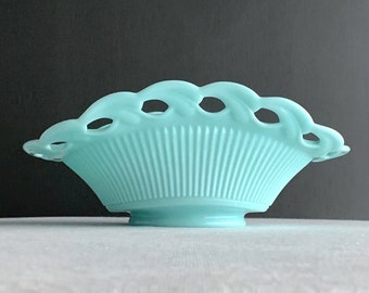 Aqua Blue Milk Glass Bowl by Fostoria, Wistar / Betsy Ross Pattern, 1950s