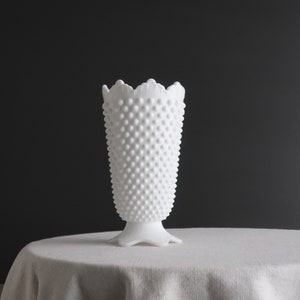 Milk Glass Vase Large Fenton Hobnail Milk Glass Footed Vase with Crown Top White Glass Vase Wedding Decor image 2