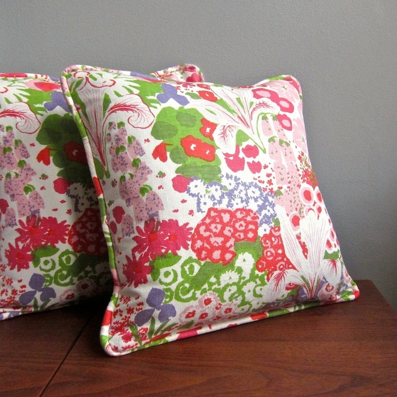 Vintage Fabric Pillow Cover Pink and Green Floral by Greeff Etsy