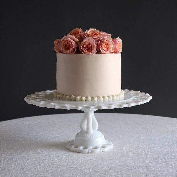 Vintage Westmoreland Milk Glass Wedding Cake Stand with Lacy Edge - Doric Pattern - White Dessert Plate