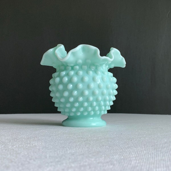 Vintage Fenton Green Pastel Hobnail Milk Glass Vase - 1950s Mint Green Round Bumpy Vase - Light Green