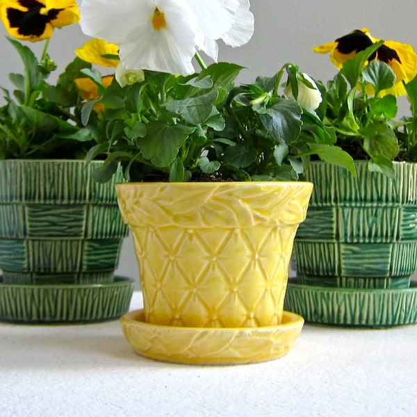 McCoy Pottery Flower Pot - Small Yellow Quilted