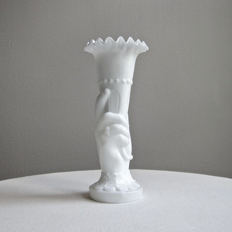 Milk Glass Hand Vase Victorian Posy Vase White Romantic Etsy