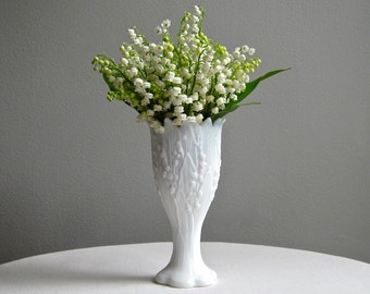 Vintage Lily of the Valley Milk Glass Vase by Westmoreland - White Lilies Vase 1960s