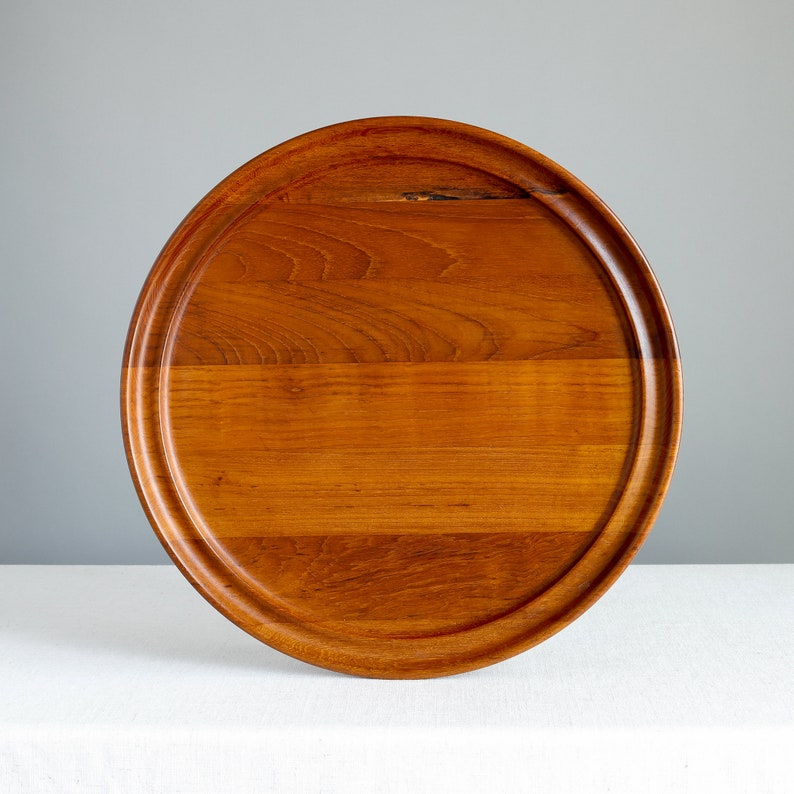 Henning Koppel Teak Tray for Georg Jensen Round Staved Wood Mid Century Modern Barware Danish Scandinavian Wood image 1