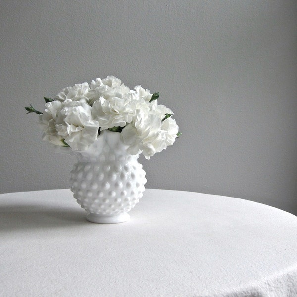 Vintage Milk Glass Vase by Fenton with Hobnail Design Medium Round White Vase - American Mid Century Wedding Decor Centerpiece Gift