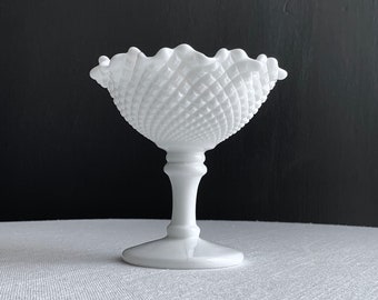 Westmoreland Milk Glass Compote -- English Hobnail with Ruffled Rim