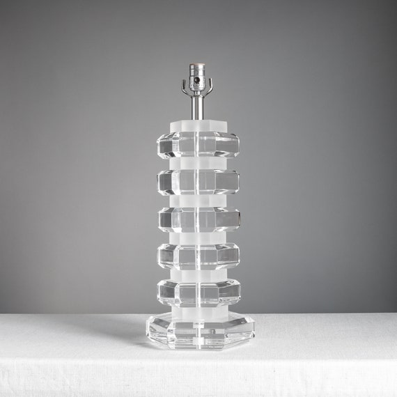 Stacked Lucite Lamp Clear And Frosted Acrylic Lighting 1980s Modern Design