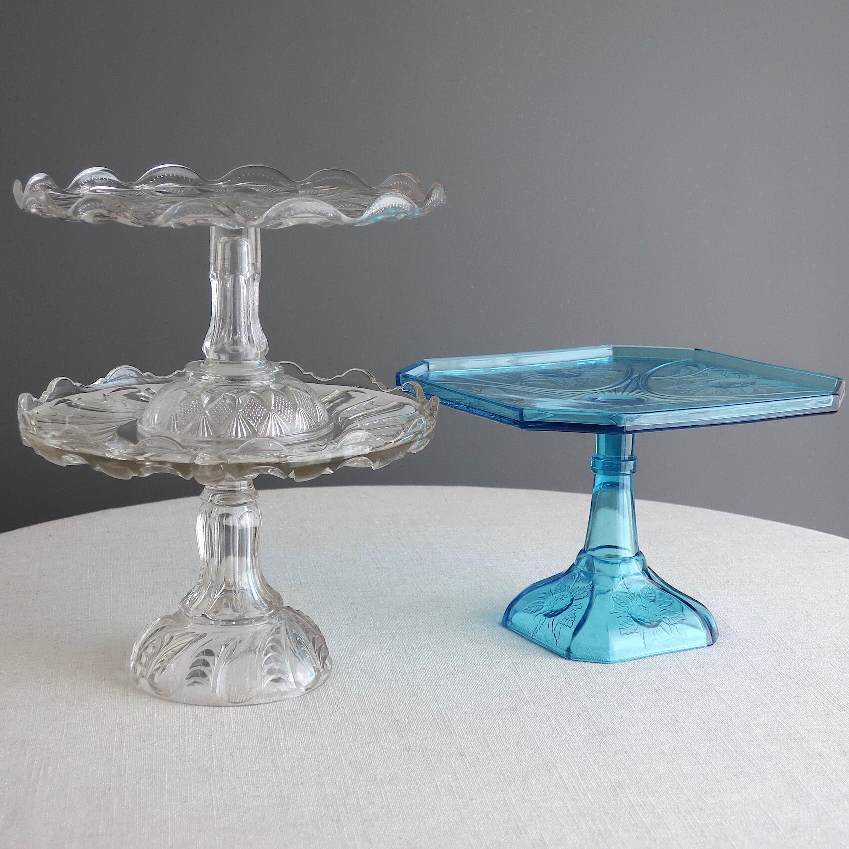 Antique Glass Cake Stand Scalloped Swirl US Glass circa Etsy