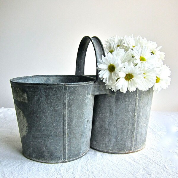Vintage Galvanized Metal Double Bucket